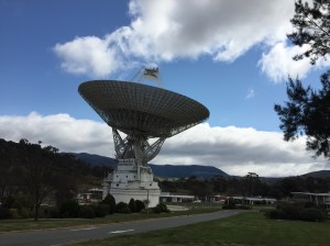 A 230-foot-wide antenna at Canberra Deep Space Communications Complex near Canberra, Australia.