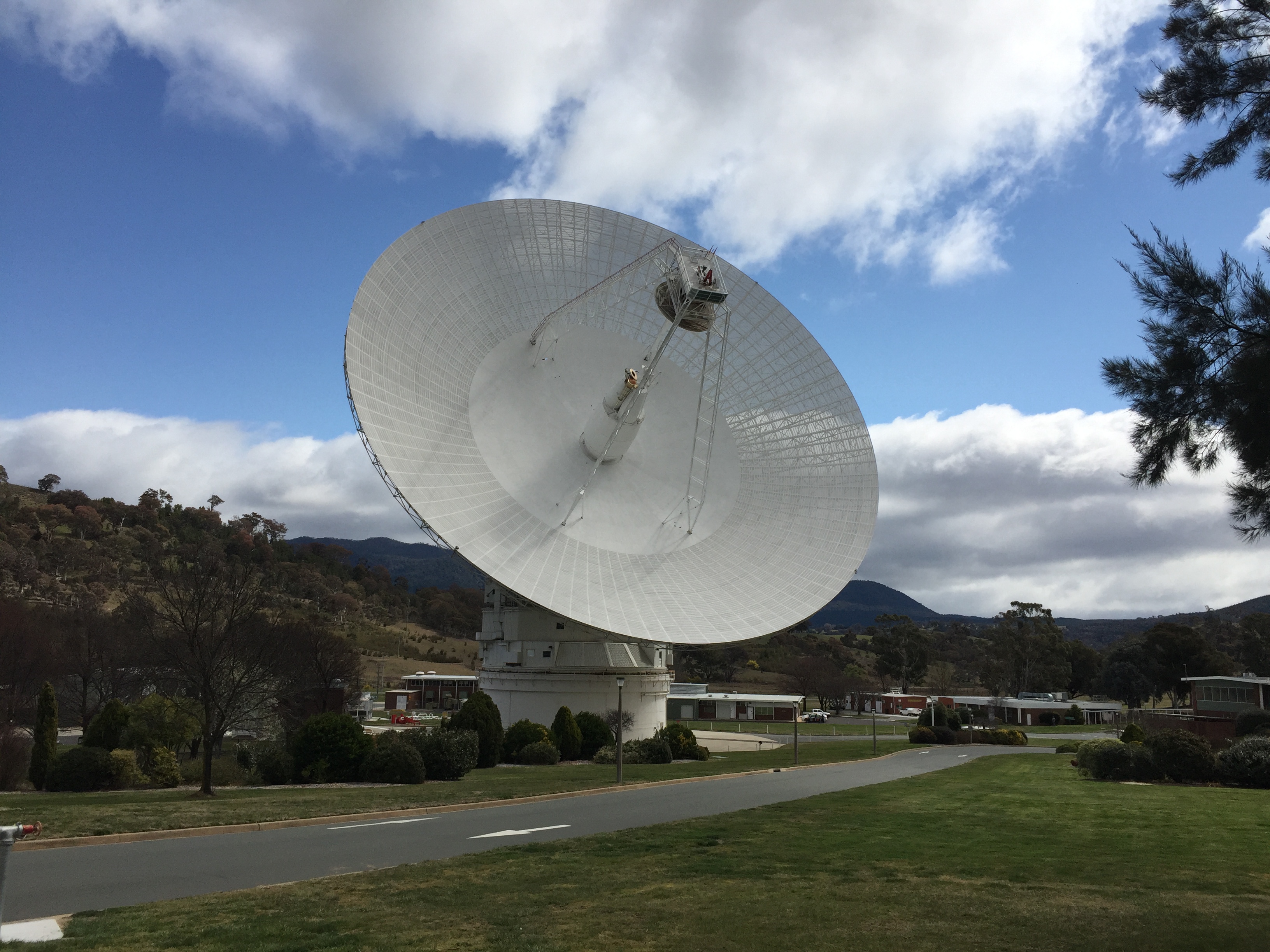 A 230-foot-wide antenna at Canberra Deep Space Communications Complex near Canberra, Australia.