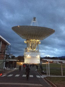 A 230-foot-wide antenna at Canberra Deep Space Communications Complex near Canberra, Australia.