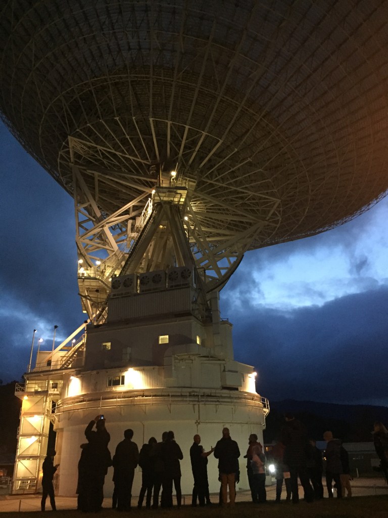 A 230-foot-wide antenna at Canberra Deep Space Communications Complex near Canberra, Australia.