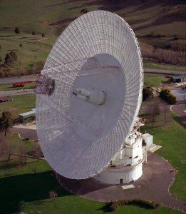 A 230-foot-wide antenna at Canberra Deep Space Communications Complex near Canberra, Australia.