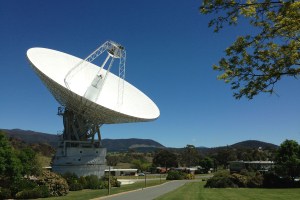 A 230-foot-wide antenna at Canberra Deep Space Communications Complex near Canberra, Australia.