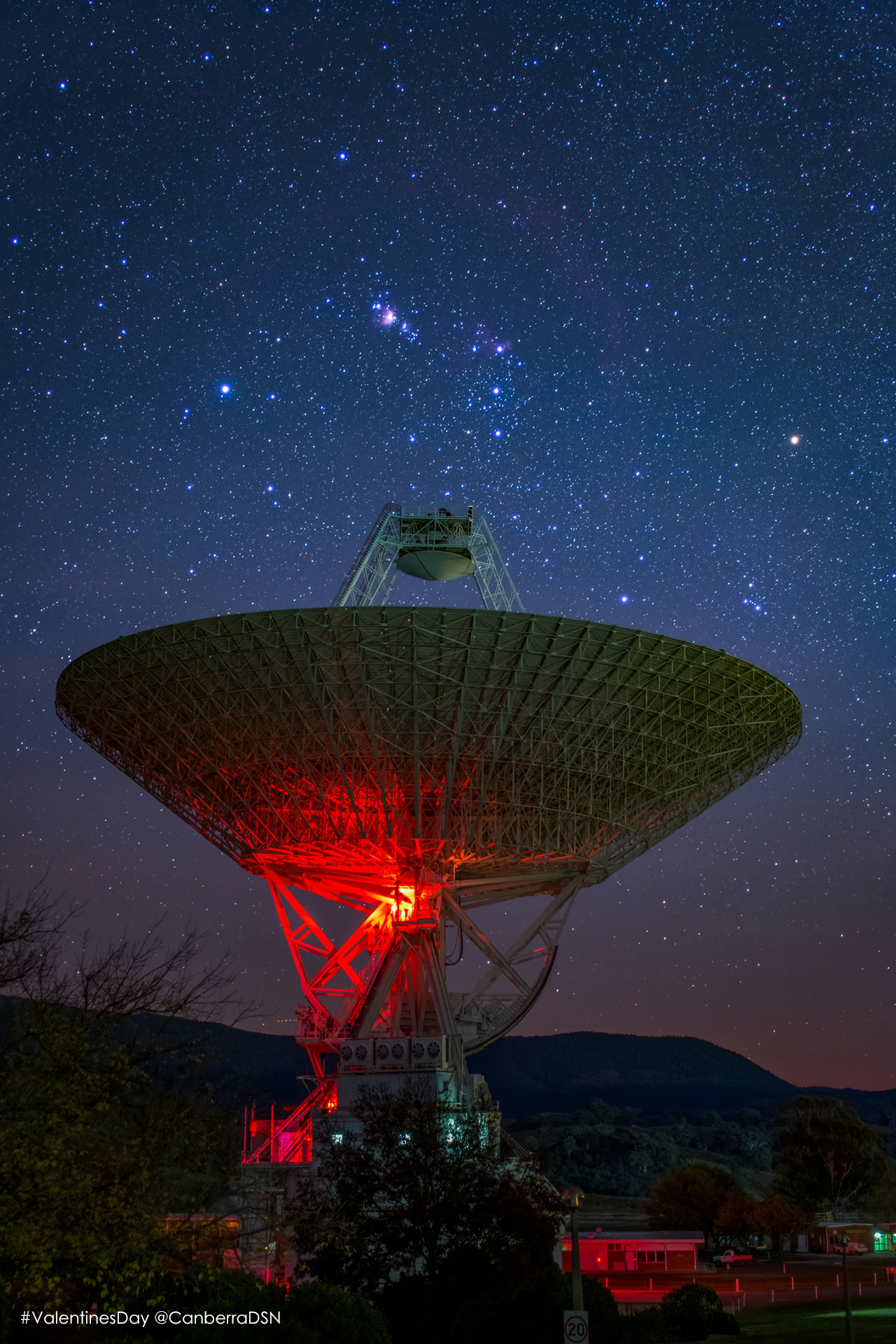 A 230-foot-wide antenna at Canberra Deep Space Communications Complex near Canberra, Australia.