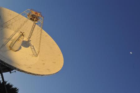 A 230-foot-wide antenna at Canberra Deep Space Communications Complex near Canberra, Australia.