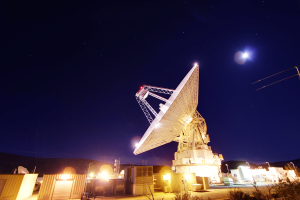 A 230-foot-wide antenna at Canberra Deep Space Communications Complex near Canberra, Australia.