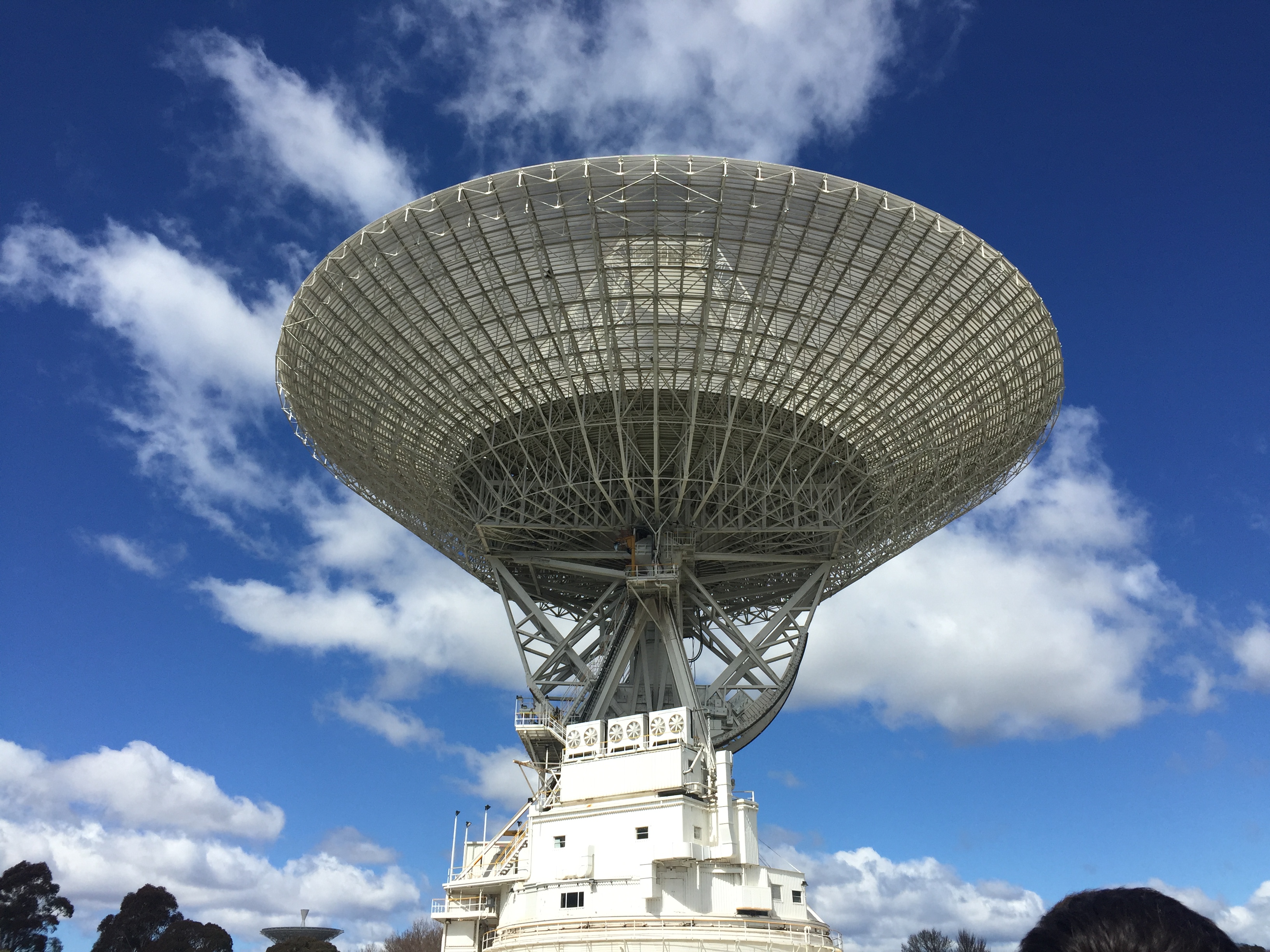 A 230-foot-wide antenna at Canberra Deep Space Communications Complex near Canberra, Australia.