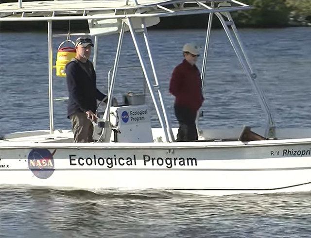 Marine biologists Eric Reyier and Bonnie Ahr ride in a boat along the waterways near NASA’s Kennedy Space Center as they discuss their unexpected “Surprisingly STEM” journeys to careers at NASA
