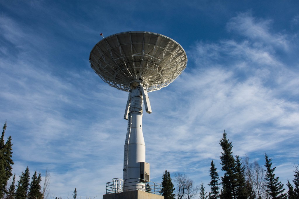 A Near Space Network antenna at the Alaska Satellite Facility in Fairbanks, Alaska.