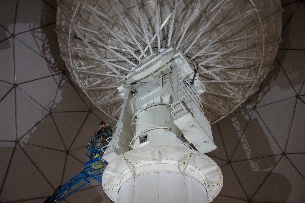 A Near Space Network antenna at the Alaska Satellite Facility in Fairbanks, Alaska.