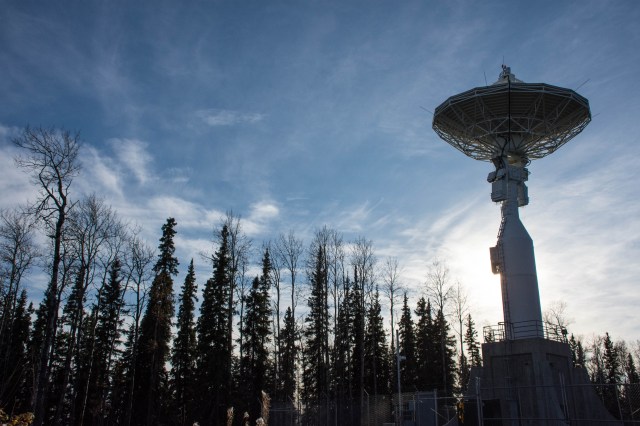 A Near Space Network antenna at the Alaska Satellite Facility in Fairbanks, Alaska.