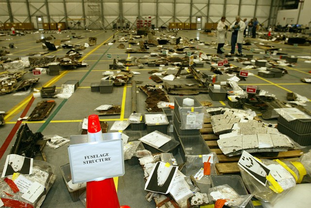 Collected debris in the Columbia Reconstruction Hangar