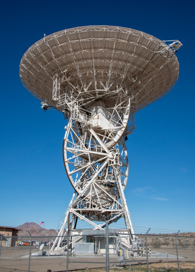 Deep Space Station 23, a 112-foot-wide antenna at Goldstone Deep Space Communications Complex in Barstow, California.
