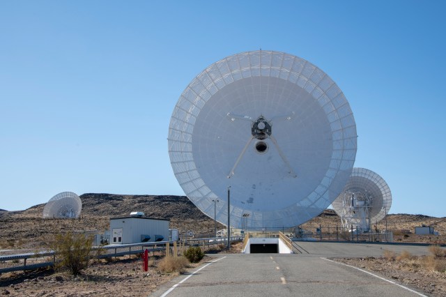 A 112-foot-wide antenna at Goldstone Deep Space Communications Complex in Barstow, California.