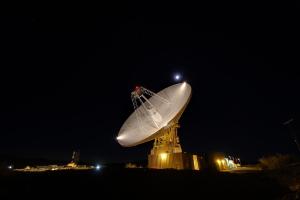 A 230-foot-wide antenna at Goldstone Deep Space Communications Complex in Barstow, California.