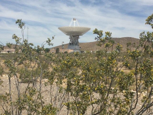 A 230-foot-wide antenna at Goldstone Deep Space Communications Complex in Barstow, California.