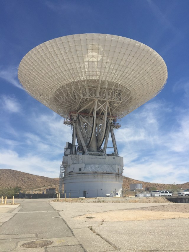 A 230-foot-wide antenna at Goldstone Deep Space Communications Complex in Barstow, California.