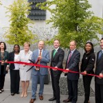 NASA management and local officials cut the ribbon to the center’s new Aerospace Communications Facility.