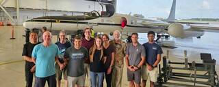 The joint team that worked on the Airborne Lightning Observatory for Flys Eye GLM Simulator (FEGS) and Terrestrial gamma-ray flashes (ALOFT) field campaign takes a break in front of NASA Armstrongs ER-2 aircraft