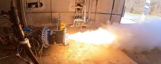 A development motor based on the second-stage solid rocket motor design for NASAs Mars Ascent Vehicle undergoes testing March 29, 2023, at Northrop Grummans facility.