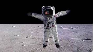 An astronaut with their arms outstretched floating above the moon