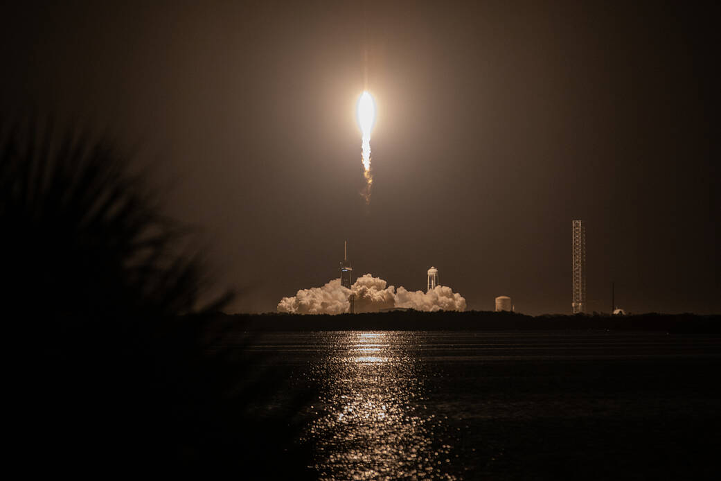 A SpaceX Falcon 9 rocket lifts off at 3:27 a.m. EDT on Saturday, Aug. 26, from Kennedy Space Center’s Launch Complex 39A in Florida, carrying NASA’s SpaceX Crew-7 crew members to the International Space Station.