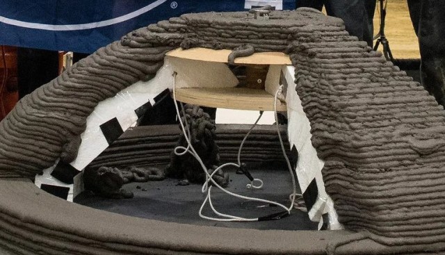 3D printed model of a lunar habitat created by Pennsylvania State University as part of NASA’s 3d-Printed Habitat Challenge.