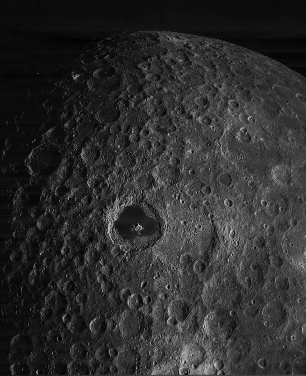 Lunar Orbiter 3 image of Tsiolkovsky Crater on the lunar farside