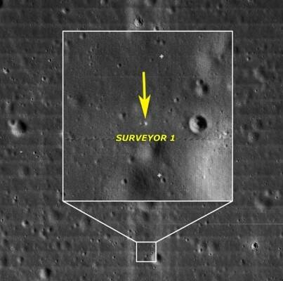 Lunar Orbiter 3 imaged Surveyor 1 on the lunar surface