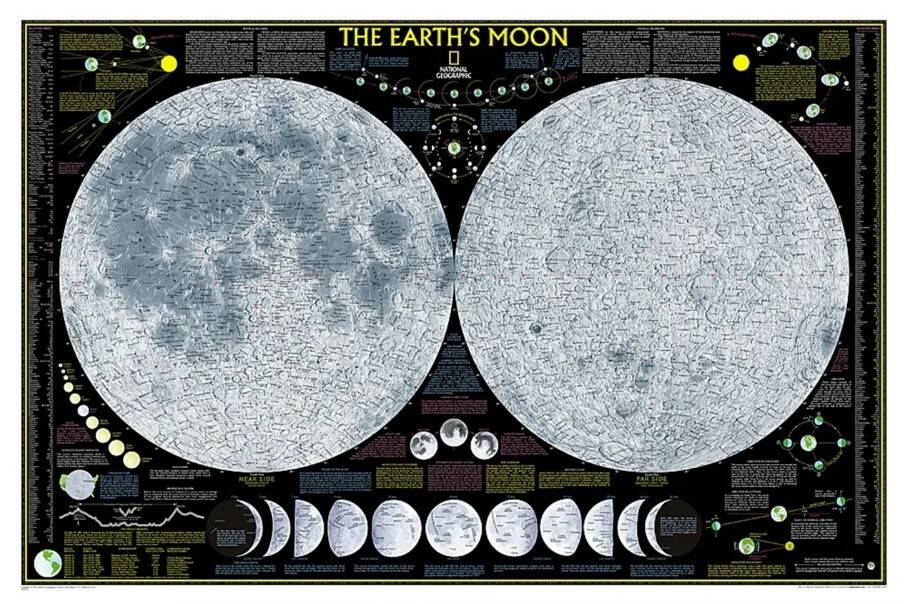 The first comprehensive detailed map of the Moon generated by The National Geographic Society from Lunar Orbiter imagery