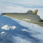Concept illustration of a Boeing high-supersonic commercial passenger aircraft.