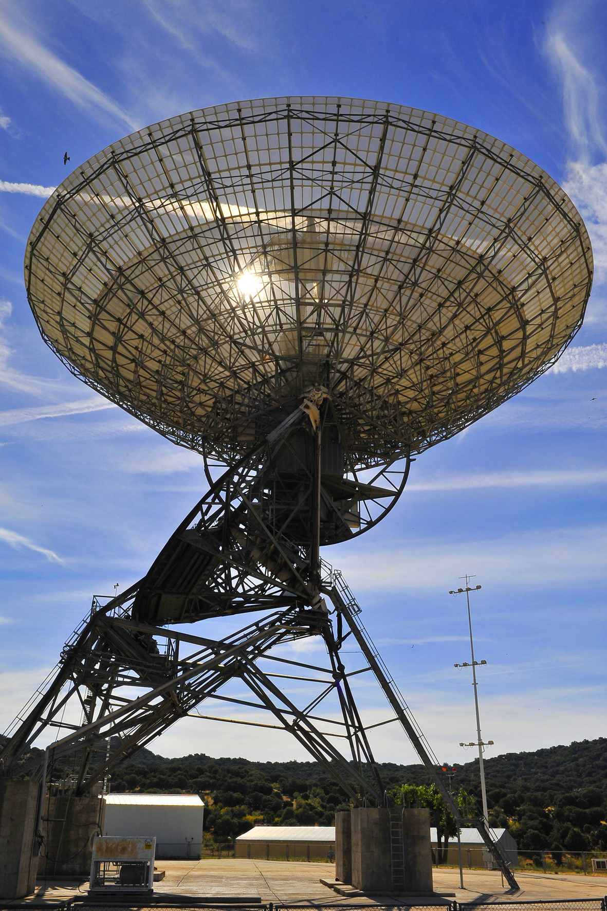 A 112-foot-wide antenna at Madrid Deep Space Communications Complex in Madrid, Spain.