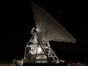 A 112-foot-wide antenna at Madrid Deep Space Communications Complex in Madrid, Spain.