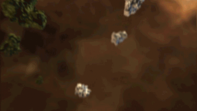 Gif of golden various rock shape nuggets floating in space