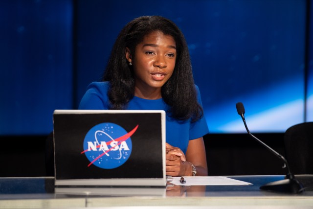 Jasmine Hopkins, NASA Communications, moderates a press conference
