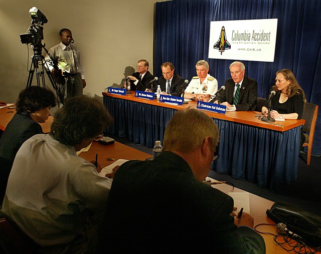 The CAIB members at a press briefing