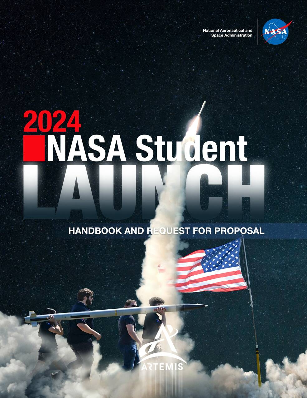 The 2024 Cover of the NASA Student Launch Handbook Cover.