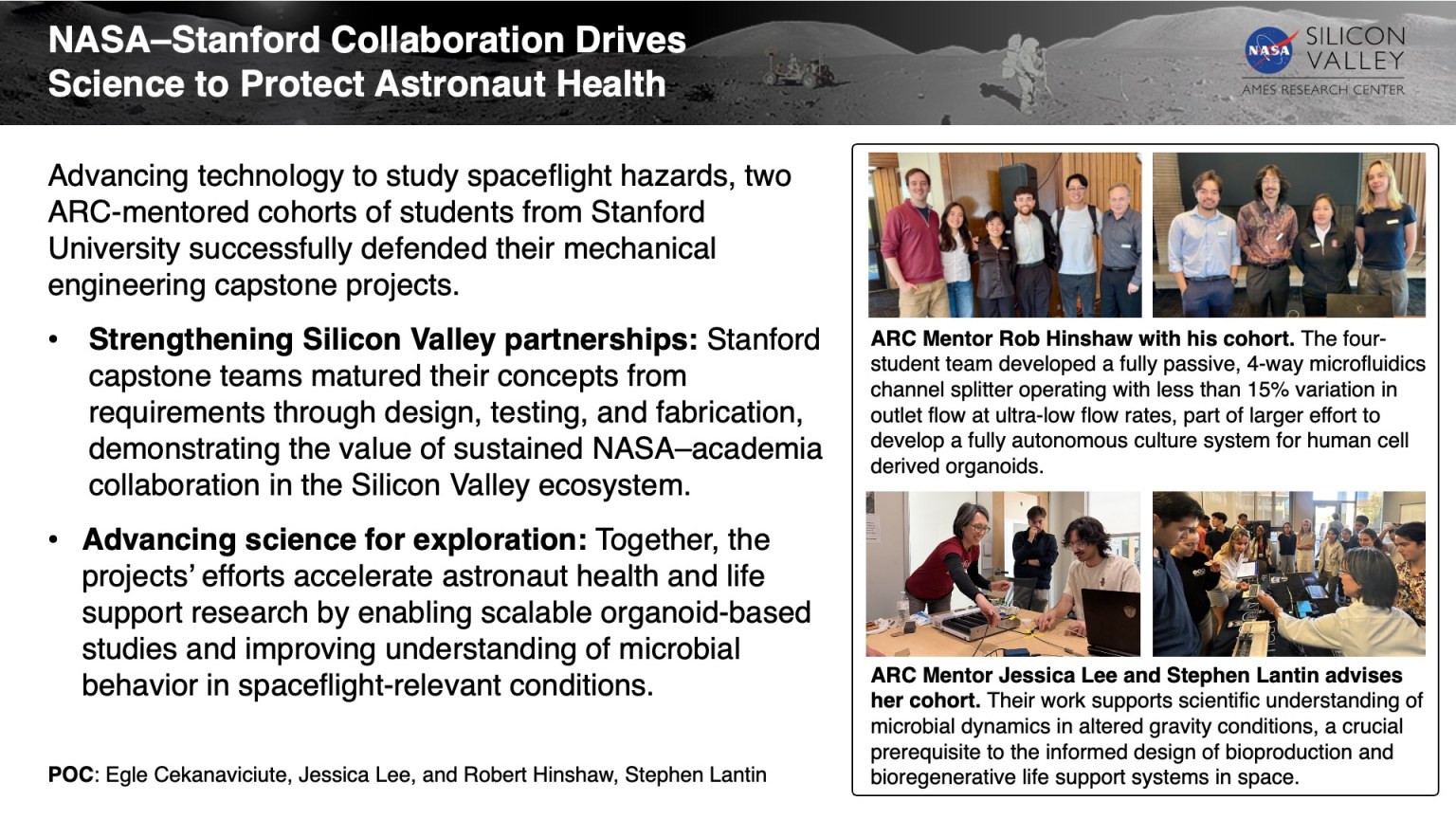 Image of a powerpoint slide that promotes a collaboration between Stanford and NASA Ames Space Biosciences.
