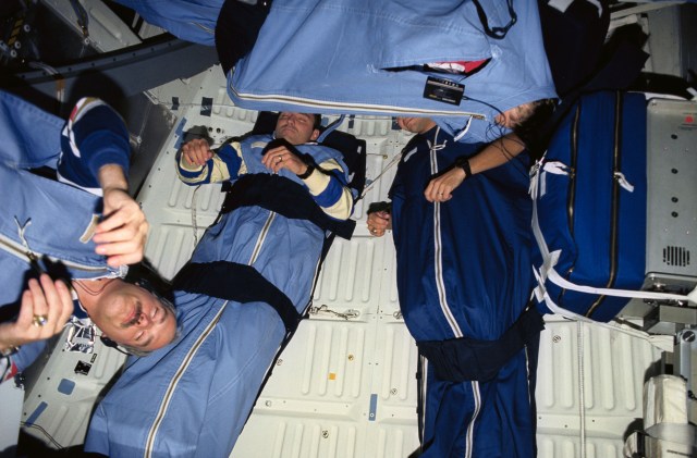 Four of the five STS-51 crew members were photographed during one of their sleep periods on Discovery's middeck