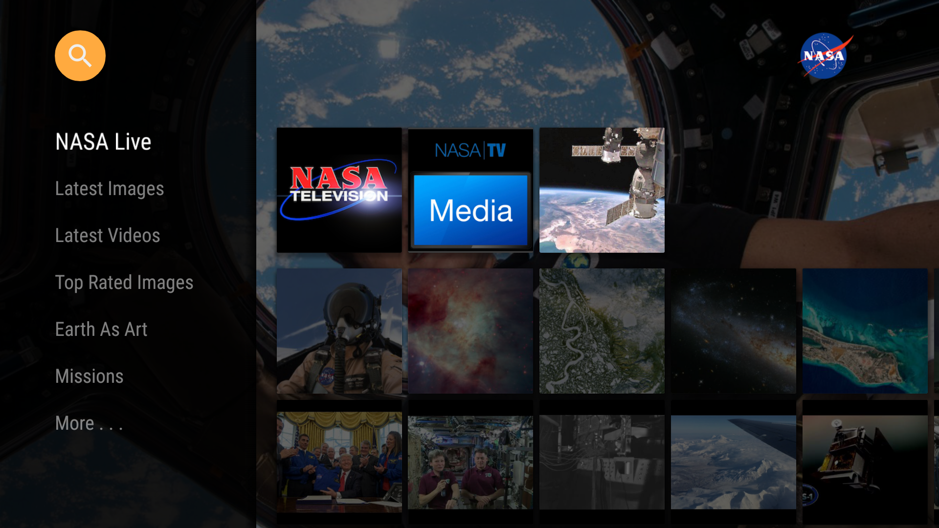 Screenshot of the NASA app for Amazon Fire TV.