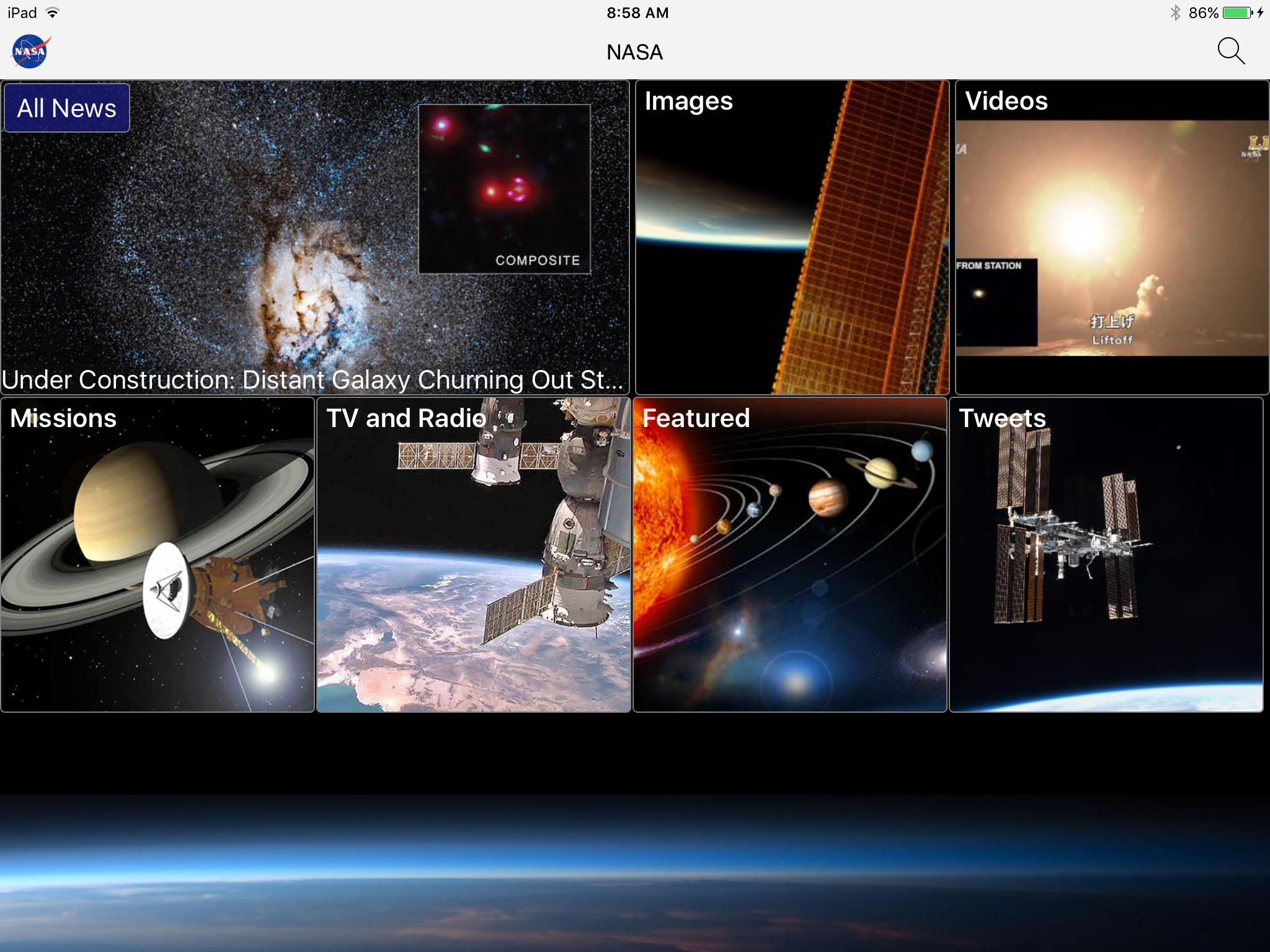Screenshot of the NASA app for iOS.
