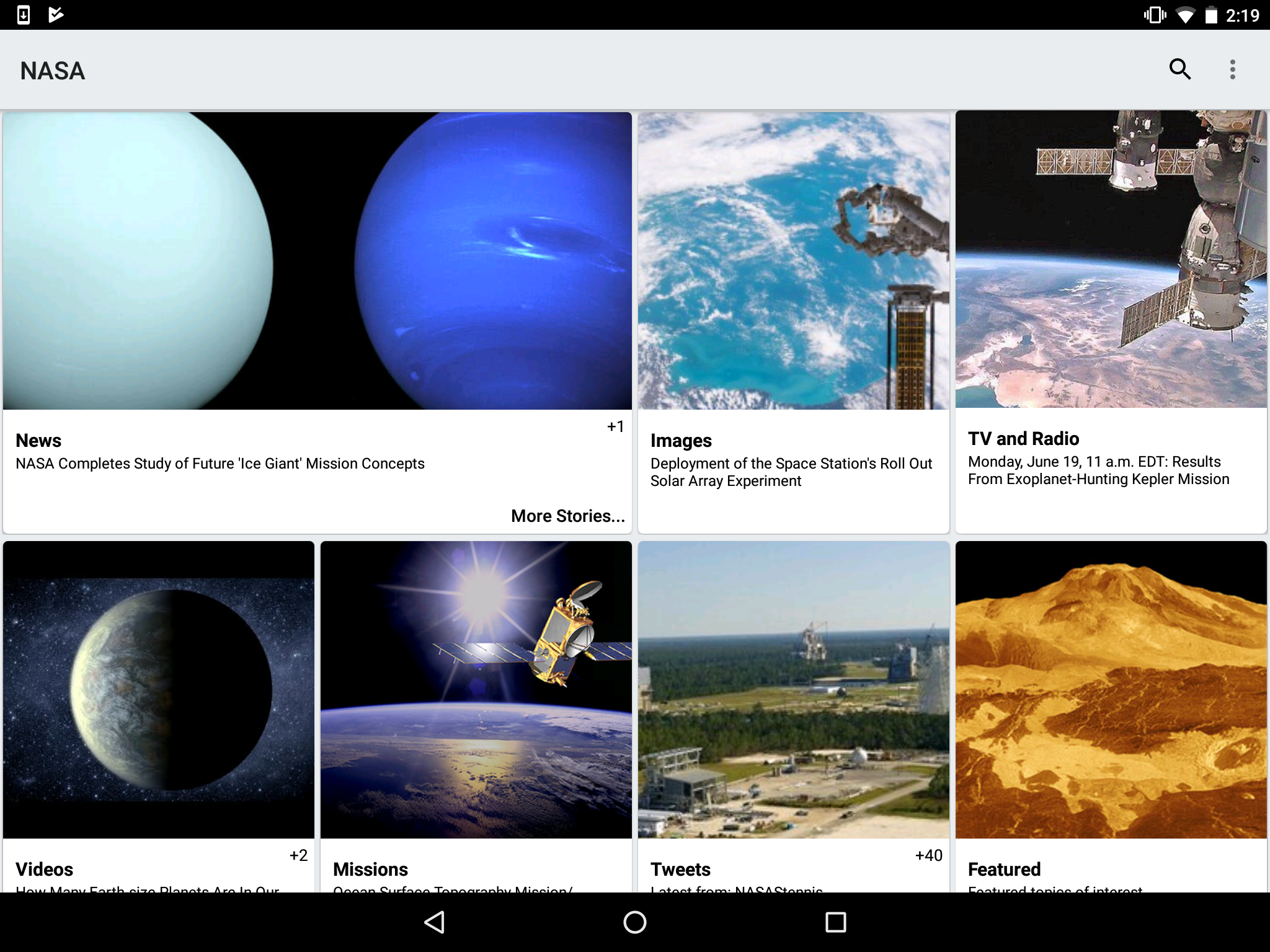 Screenshot of the NASA app for Android.