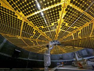 Houston We Have a Podcast: Ep. 289: Lucy A technician inspects one of the massive solar panels on the Lucy spacecraft.