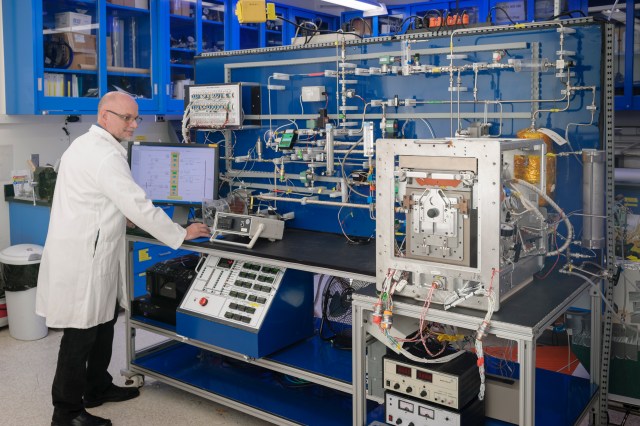 The Heat Melt Compactor trash management system for space in its ground configuration at NASA's Ames Research Center.