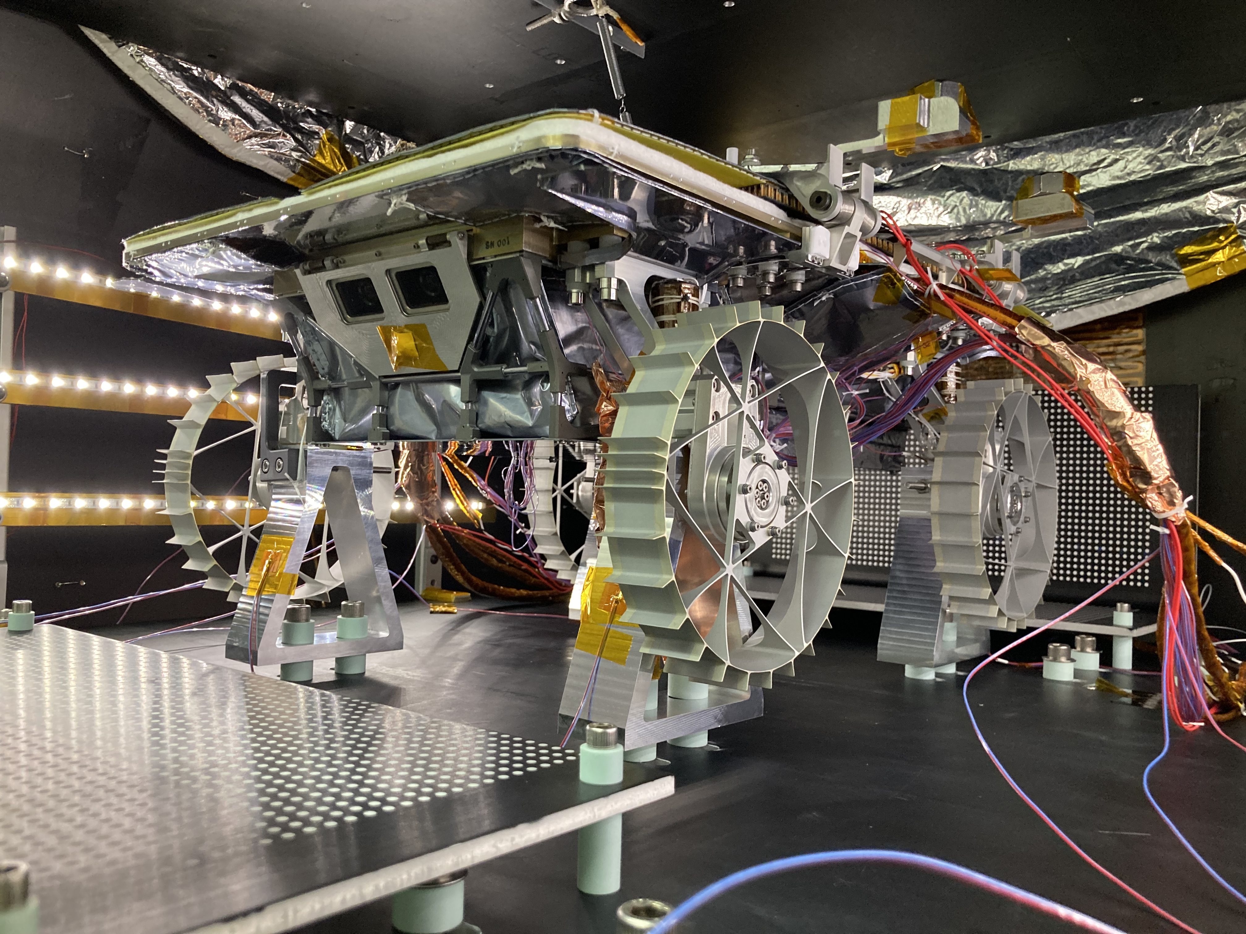 Flight Model (FM) 1 Rover in Thermal Vacuum (TVAC) chamber at NASA JPL October 9th, 2023
