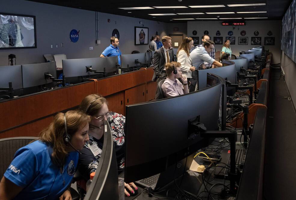 Marshall team members support NASAs Crew-7 launch on Saturday, Aug. 26, from the Configurable Control Room inside the Huntsville Operations Support Center, monitoring the spacecraft, payload, and launch conditions.