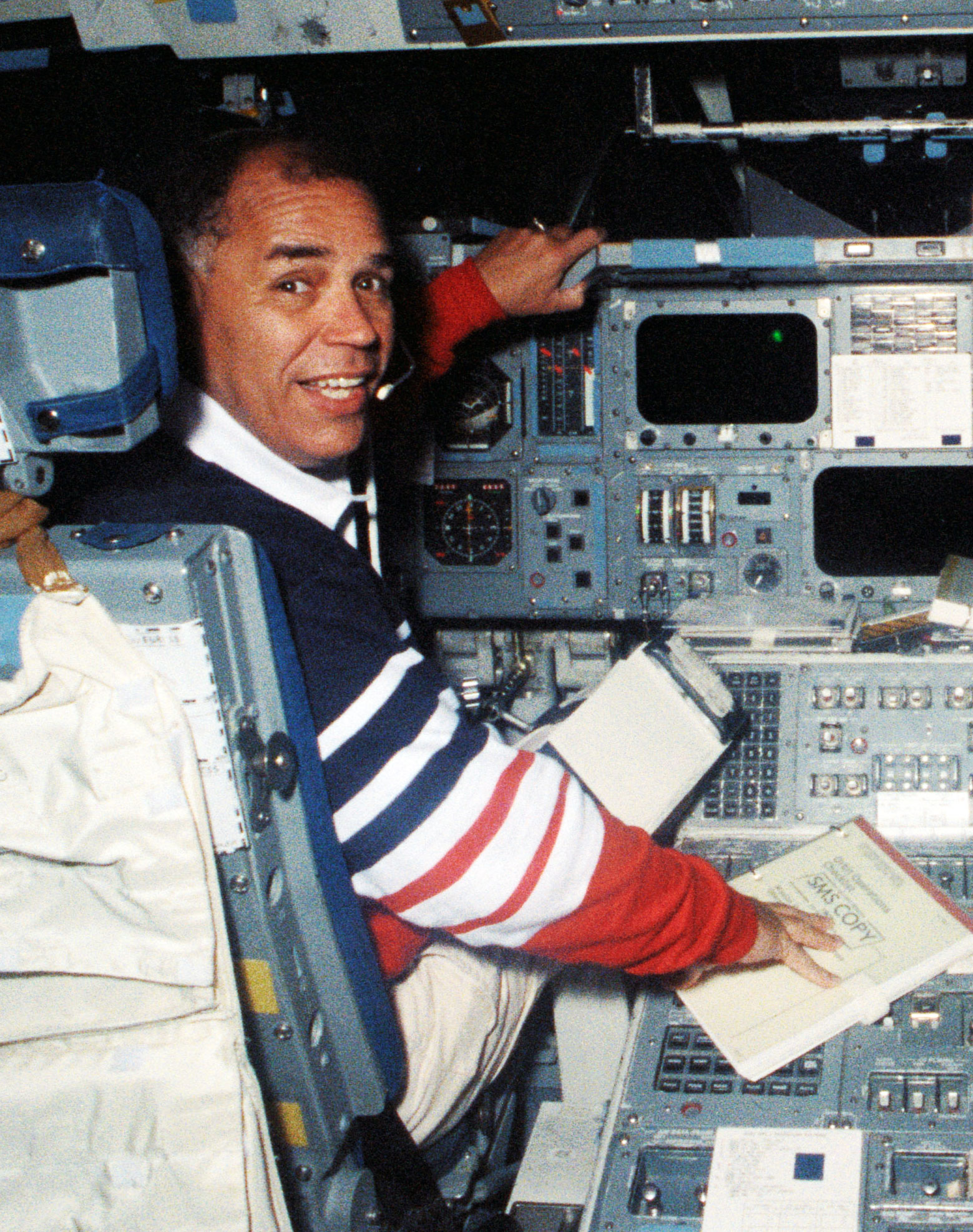 On the flight deck of Atlantis, Fred Gregory is seen at the controls during STS-44 in 1991.