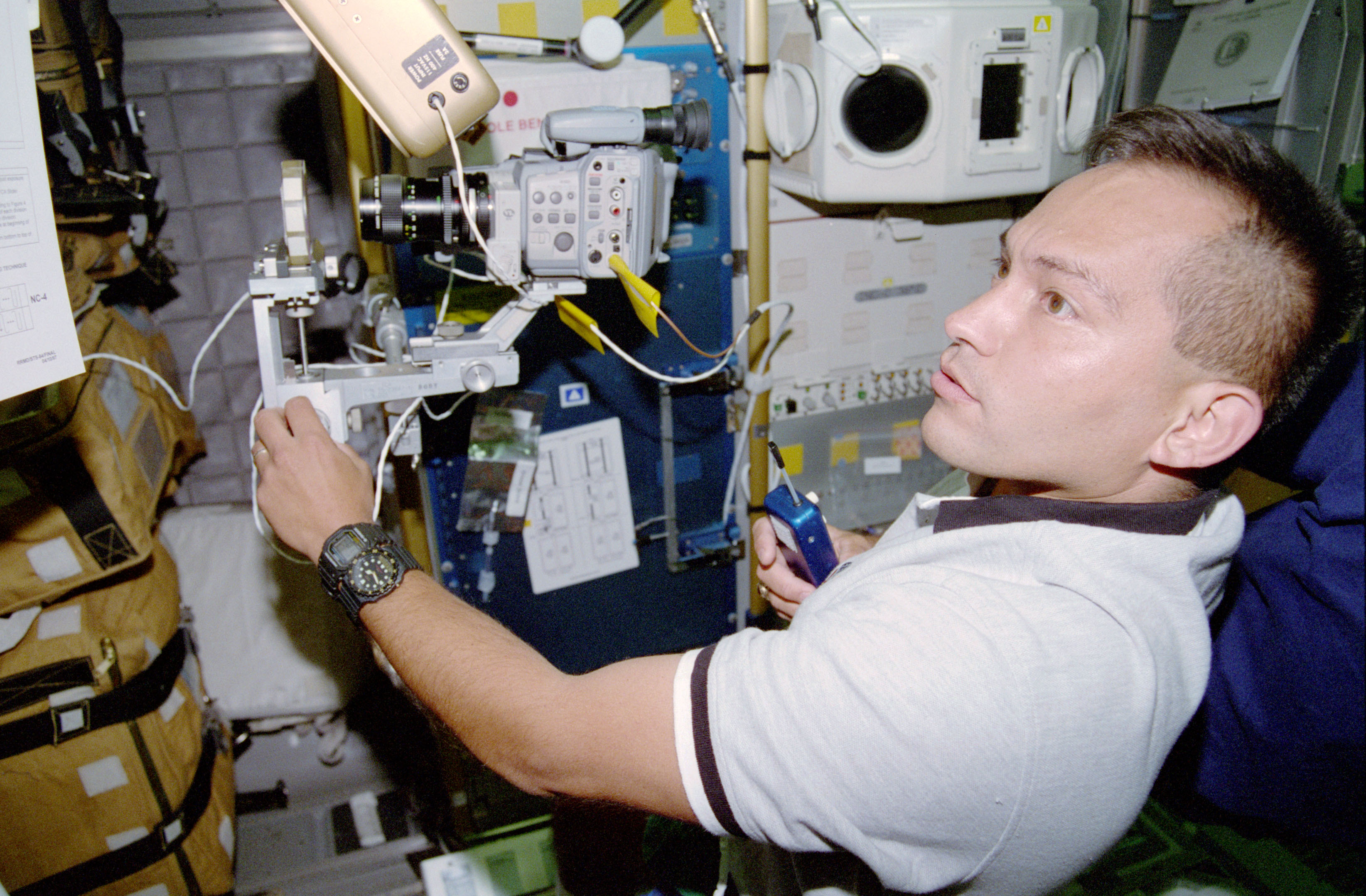 Noriega working on an experiment in the Spacehab module