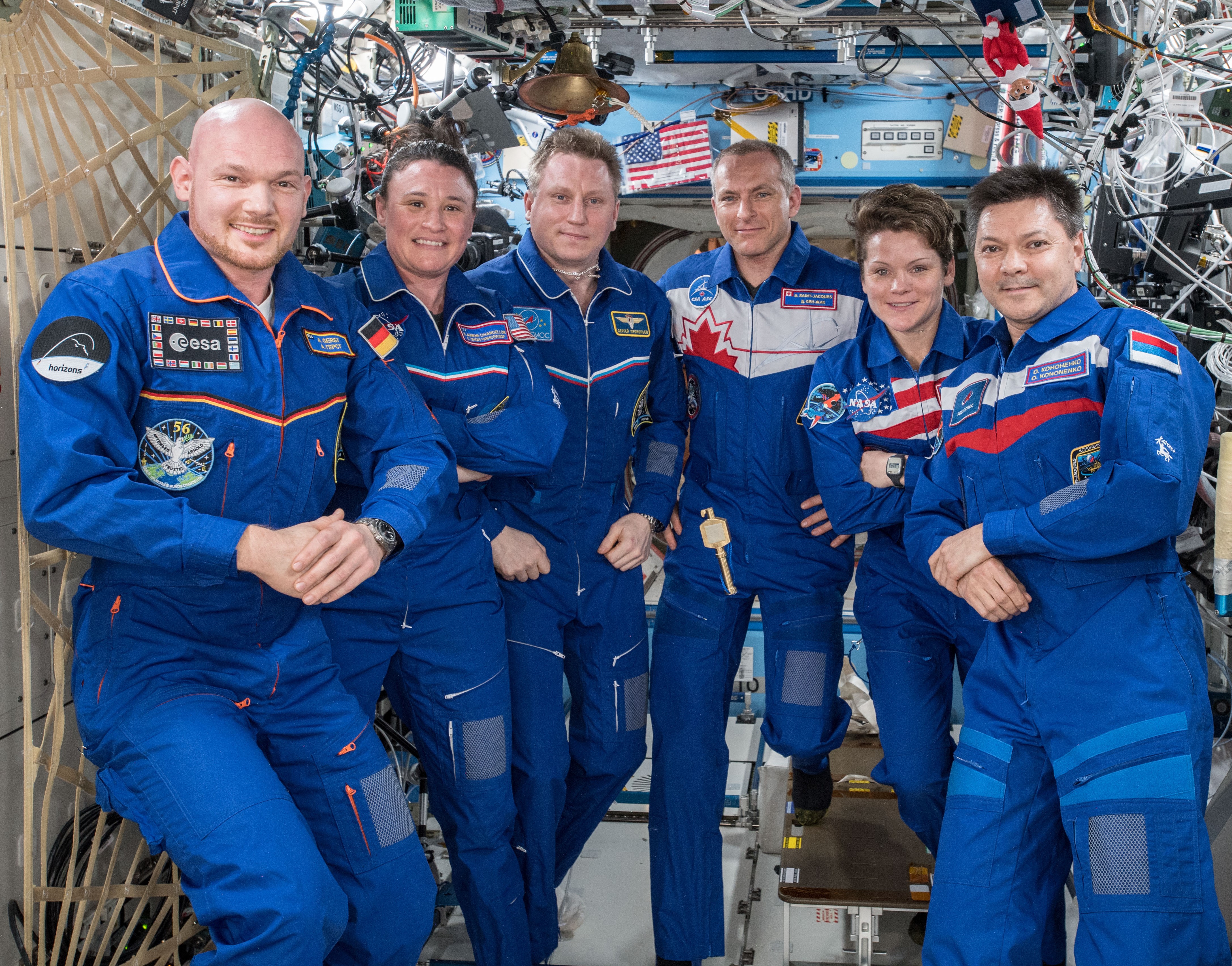 NASA astronaut Serena M. Auñón-Chancellor and her Expedition 57 crewmates in the Destiny module