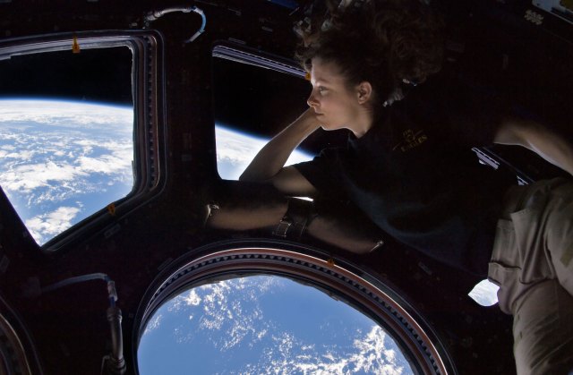 NASA astronaut Tracy C. Dyson is pictured in the space station's "window to the world" or cupola.