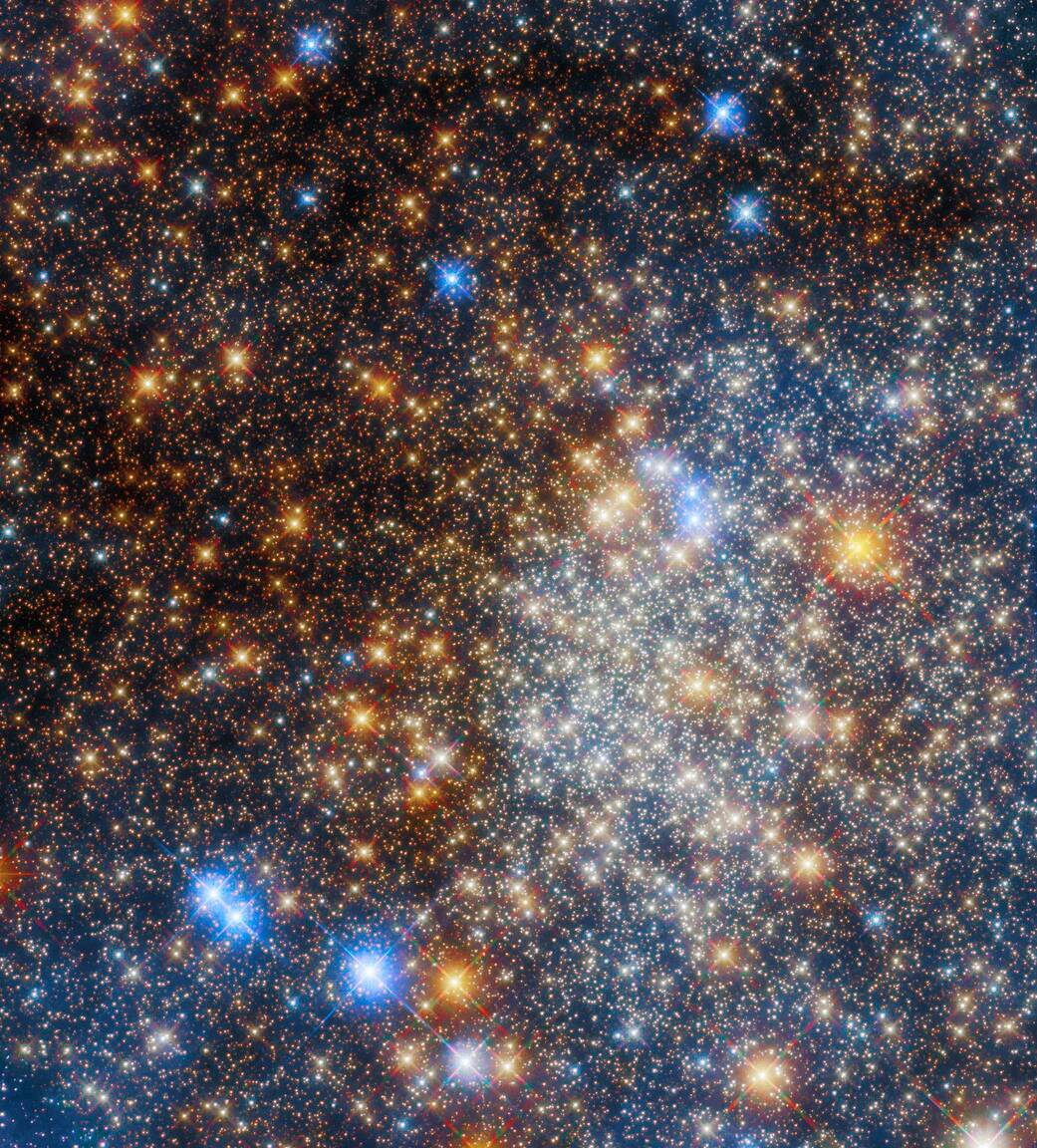 A field of stars in colors of yellow, gold, and blue fills the frame against a black background.